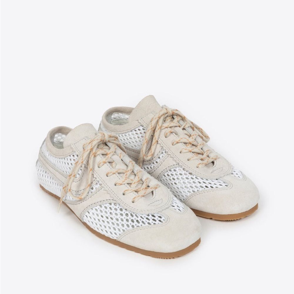 Dries Van Noten mesh and suede low-top sneakers in white and beige